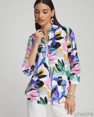 Chico's No Iron Stretch Tropical Shirt Blouses & Shirts Purple Nightshade | 862-UDTAIG