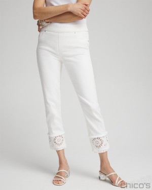 Chico's No Stain Embellished Pull-on Cropped Jeans Jeans & Denim Alabaster | 849-WNECLH