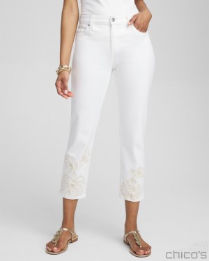 Chico's No Stain Embroidered Girlfriend Crops Jeans & Denim Alabaster | 172-LHSJDA