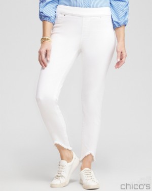 Chico's No Stain Fray Hem Ankle Jeggings Jeans & Denim Alabaster | 387-JWXTUA