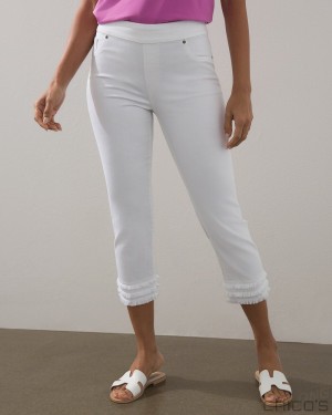 Chico's No Stain Triple Fray Pull-On Capris Jeans & Denim Alabaster | 659-SZFYHK