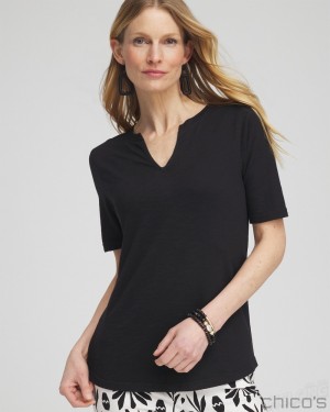 Chico's Notch Neck Tee Tees & Tanks Black | 879-EIQZTH