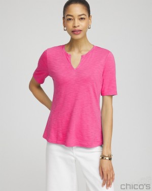 Chico's Notch Neck Tee Tees & Tanks DELIGHTFUL PINK | 045-HSYTAI