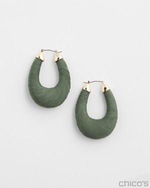 Chico's Olive Thread Wrapped Hoops Earrings Olive | 280-DHBAWU