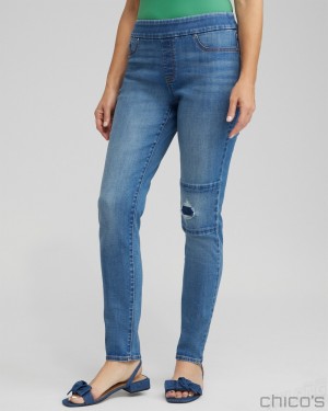 Chico's Patch Detail Pull-on Jeggings Jeans & Denim Aquaria Indigo | 504-DCMRLB