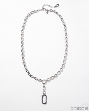 Chico's Pavé Y-Necklace Necklaces Silver | 572-ZHITUO