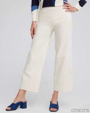 Chico's Petite Brigitte Wide Leg Cropped Pants Pants English Cream | 869-VPQXEL