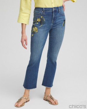 Chico's Petite Girlfriend Embellished Kick Flares Jeans & Denim Winter Sky Indigo | 170-LJYIPF