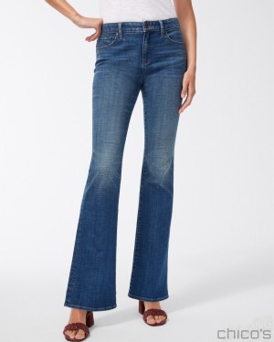 Chico's Petite Girlfriend Flare Jeans Jeans & Denim Royal Street Indigo | 317-WXEPLN