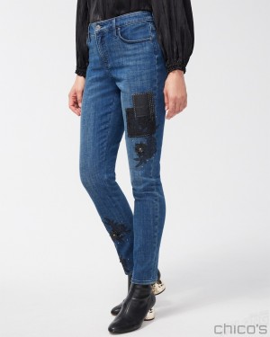 Chico's Petite Girlfriend Patchwork Ankle Jeans Jeans & Denim Mount Muir Indigo | 239-ZGECVI