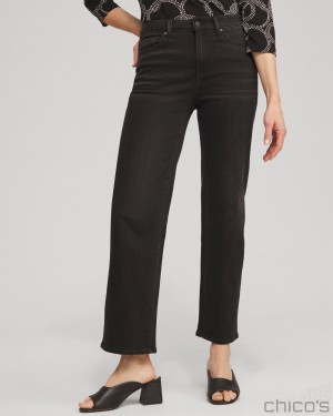 Chico's Petite High Rise Straight Jeans Jeans & Denim Washed Black | 839-SCWUFH