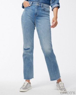 Chico's Petite High Rise Straight Leg Jeans Jeans & Denim Stormy Seas Indigo | 701-HDRVOU