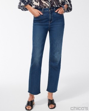 Chico's Petite High Rise Straight Leg Jeans Jeans & Denim Sequoia Indigo | 817-ITFKRJ