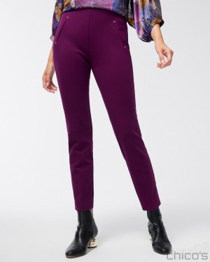 Chico's Petite Juliet Ponte Trim Detail Ankle Pants Pants Wicked Plum | 051-JAUIQP