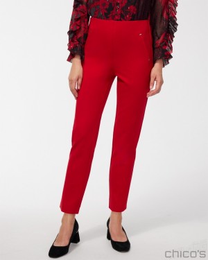 Chico's Petite Juliet Ponte Trim Detail Ankle Pants Pants Wild Poppy | 103-TMVUWD