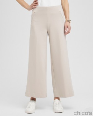 Chico's Petite Juliet Ponte Wide Leg Cropped Pants Pants Smokey Taupe | 240-UNIXHJ