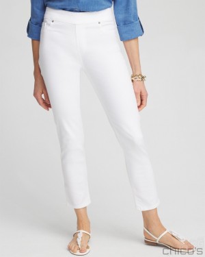 Chico's Petite No-Stain White Denim Ankle Jeggings Pants Alabaster | 341-BGCROF