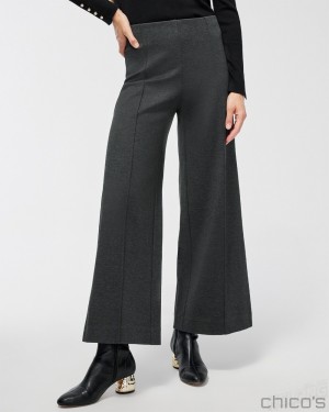 Chico's Petite Ponte Pintuck Wide Leg Ankle Pants Pants Graphite Heather Gray | 450-IMDFVE