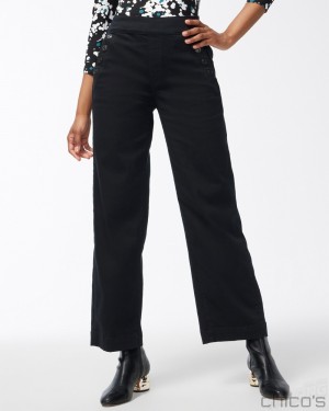 Chico's Petite Pull-On Wide Leg Ankle Jeans Jeans & Denim Black | 392-PLYAZB