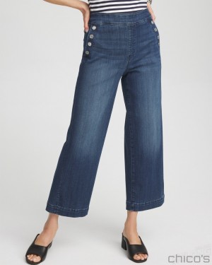 Chico's Petite Pull-On Wide Leg Ankle Jeans Jeans & Denim Redwood Indigo | 349-UGLPWC