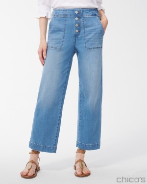 Chico's Petite Pull-On Wide Leg Ankle Jeans Jeans & Denim Amilla Indigo | 803-NZYTRB