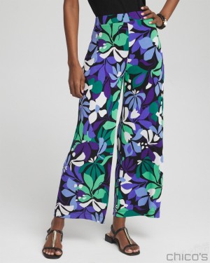 Chico's Petite Travelers Floral Cropped Pants Pants Purple Nightshade | 194-OSPNJE