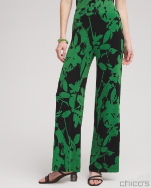 Chico's Petite Travelers Floral Wide Leg Pants Pants Verdant Green | 759-UCQWGB