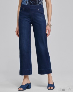 Chico's Petite Travelers Pull On Cropped Jeans Jeans & Denim Skyway Indigo | 915-AUXLVR