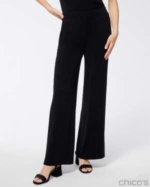 Chico's Petite Travelers Wide Leg Pocket Pants Pants Travelers Black | 498-MILYTG