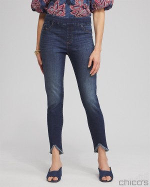 Chico's Petite Tulip Hem Pull-on Ankle Jeggings Pants Naples Indigo | 348-WZQBIH