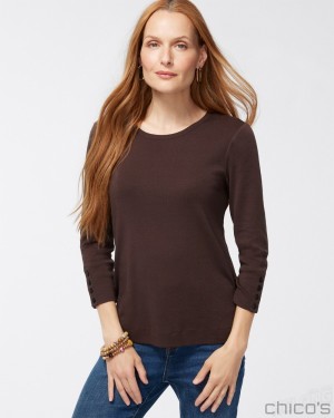 Chico's Pima 3/4 Sleeve Everyday Tee Tees & Tanks Cocoa Bean | 243-EUKJFT