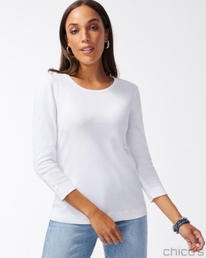 Chico's Pima 3/4 Sleeve Everyday Tee Tees & Tanks Alabaster | 342-NLEUZK