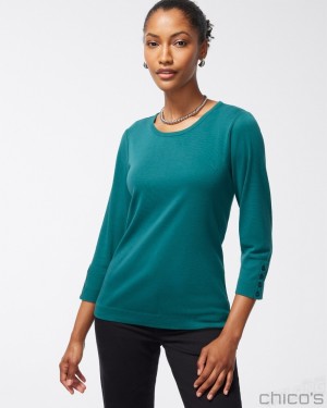 Chico's Pima 3/4 Sleeve Everyday Tee Tees & Tanks Peacock Teal | 659-UHTRBA