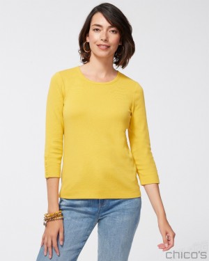 Chico's Pima 3/4 Sleeve Everyday Tee Tees & Tanks Bright Ochre | 675-VKWZRG