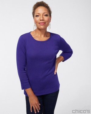 Chico's Pima 3/4 Sleeve Everyday Tee Tees & Tanks Florentia Plum | 759-NCESFY