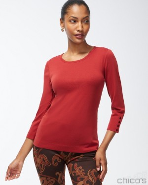 Chico's Pima 3/4 Sleeve Everyday Tee Tees & Tanks Smoked Paprika | 901-WCERKS