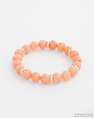 Chico's Pink Jade Beaded Stretch Bracelet Bracelets Pink Clay | 520-RIATGC