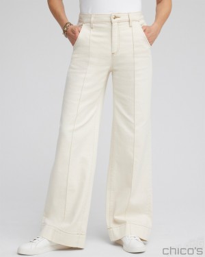 Chico's Pintuck High Rise Wide Leg Jeans Jeans & Denim Natural Seeded | 071-ZDSVPM