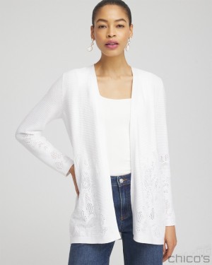 Chico's Placed Pointelle Cardigan Tops Alabaster | 910-OIWDKF