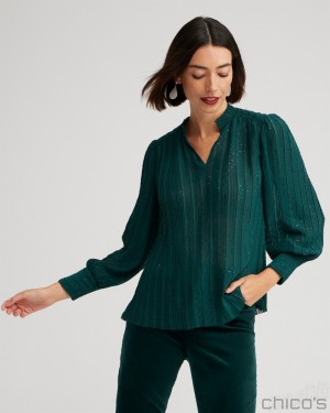 Chico's Pleated Blouse Blouses & Shirts Enchanted Forest | 704-EMCAJV