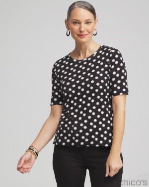 Chico's Polka Dot Everyday Elbow Sleeve Tee Tees & Tanks Black | 408-FKZOLJ