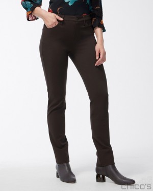 Chico's Ponte 5-Pocket Slim Pants Pants Cocoa Bean | 520-ALGRBM