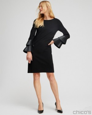 Chico's Ponte Faux Leather Cuff Dress Dresses Black | 029-CUIEAW