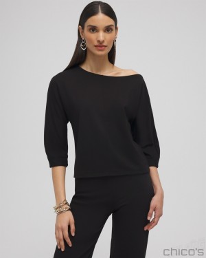 Chico's Ponte Off-The-Shoulder Top Tees & Tanks Black | 094-QNERVA