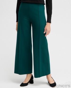 Chico's Ponte Pintuck Wide Leg Ankle Pants Pants Enchanted Forest | 385-FLCQRO