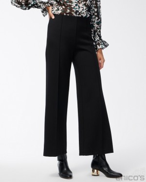 Chico's Ponte Pintuck Wide Leg Ankle Pants Pants Black | 581-HDWBLC