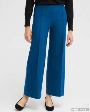 Chico's Ponte Pintuck Wide Leg Ankle Pants Pants Cosmic Cobalt | 719-MUBINC