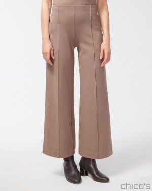 Chico's Ponte Pintuck Wide Leg Ankle Pants Pants Taupe | 796-TMUAPX