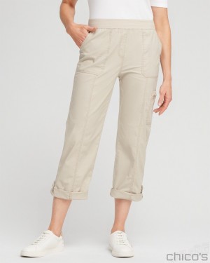 Chico's Poplin Cropped Pants Pants Classic Khaki | 318-HXPJFN