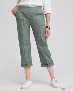 Chico's Poplin Cropped Pants Pants Mulled Basil | 967-VTNMHQ